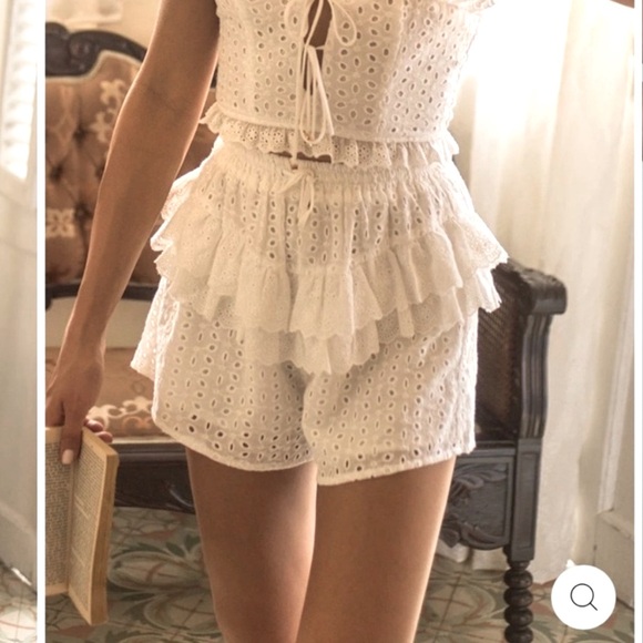Runaway The Label Eyelet Embroidered IMOGEN SHORTS Ruffle White size S NWT - Picture 2 of 16